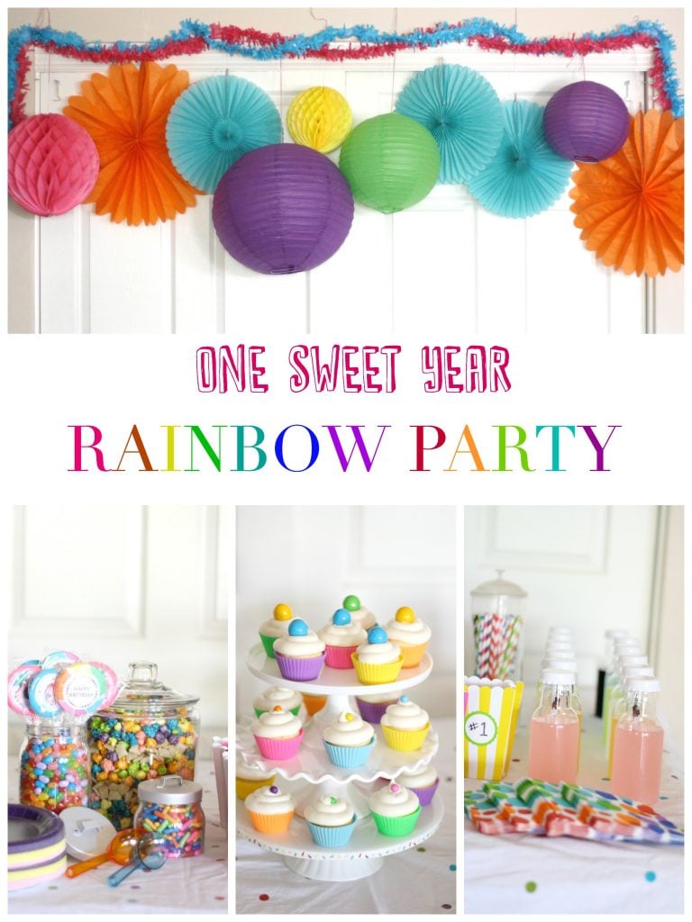 One sweet year rainbow birthday party with candy bar #birthday #rainbow #party (lizoncall.com)